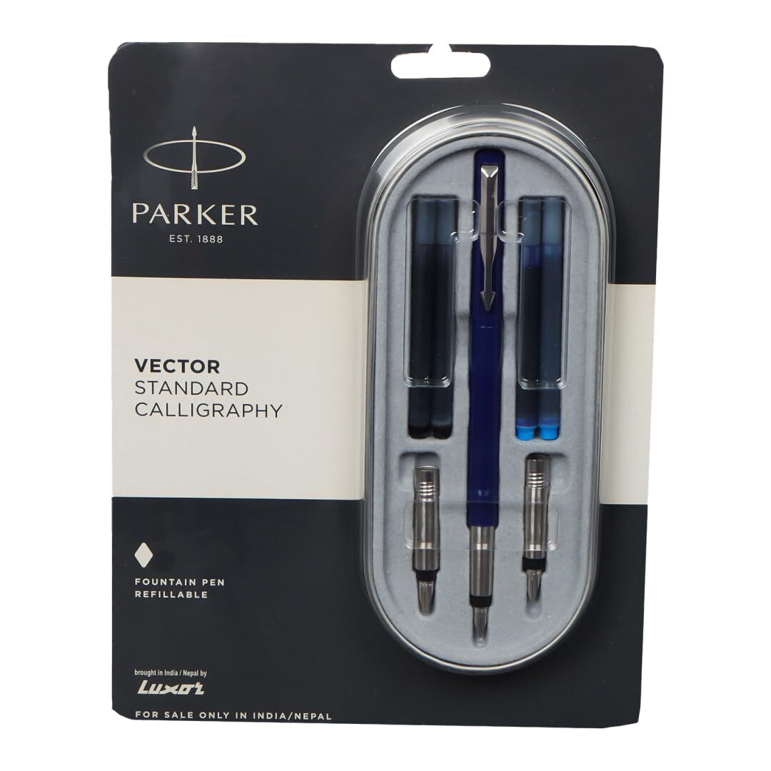 Parker Vector Standard Calligraphy CT Fountain Pen (Blue) UK