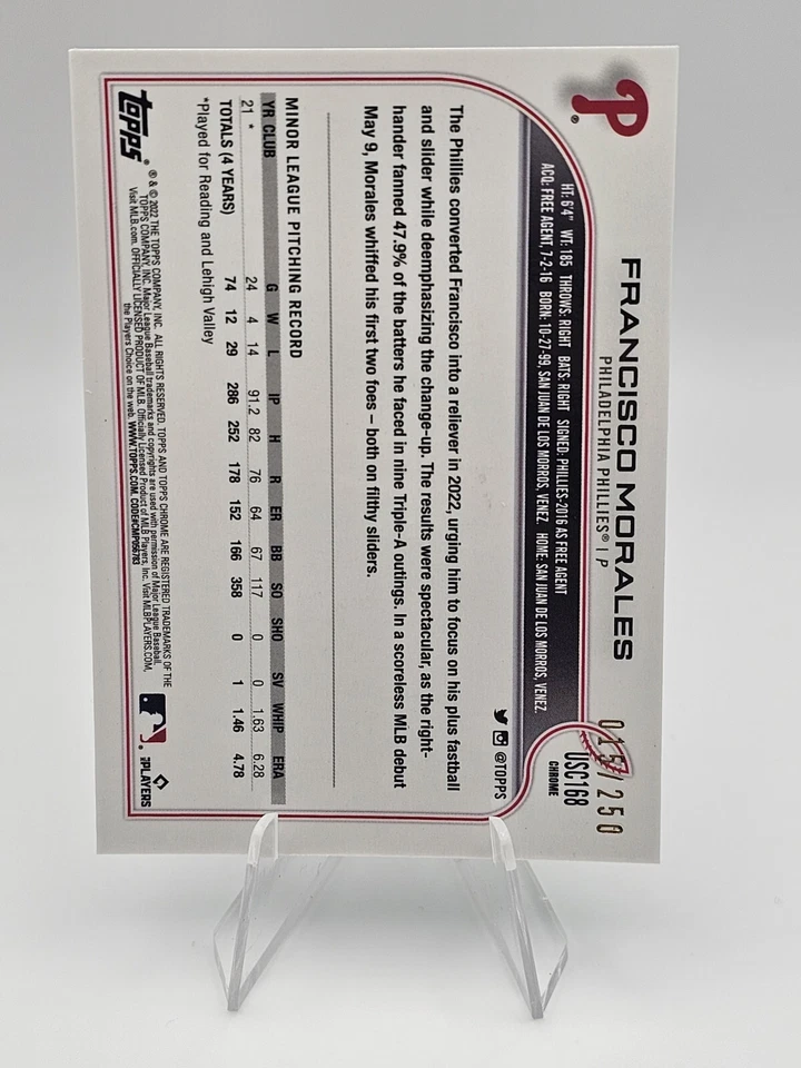 2022 Topps Chrome Update #USC168 Francisco Morales Aqua Refractor /250 Phillies - Image 2 of 2