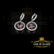 925 Sterling White Silver Cubic Zirconia Men's  Women's Cross Round Earring