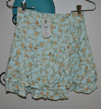 Altar d State Evora Blue, Floral Faux Wrap Ruffle Mini Skirt Size Small NWT