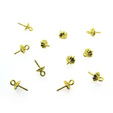Gold Plated Sterling Silver Peg Bail Caps for Half Drilled Pearls-Fancy Top 10pc