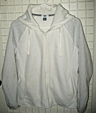 OLD NAVY - M - WHITE / GRAY - ZIPPER FRONT SOFT PLUSH HOODIE