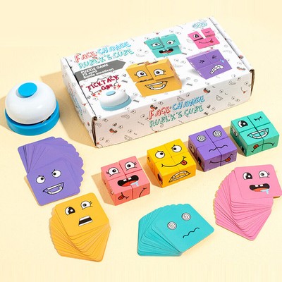Wooden Face Changing Magic Cube Game with Bell Board Games Wood for Family Night