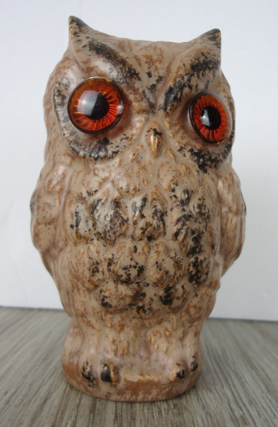 Retro 70s Porcelain Owl Figurine 3.5 Inch Orange Eyes Signed VTG Garden Decor