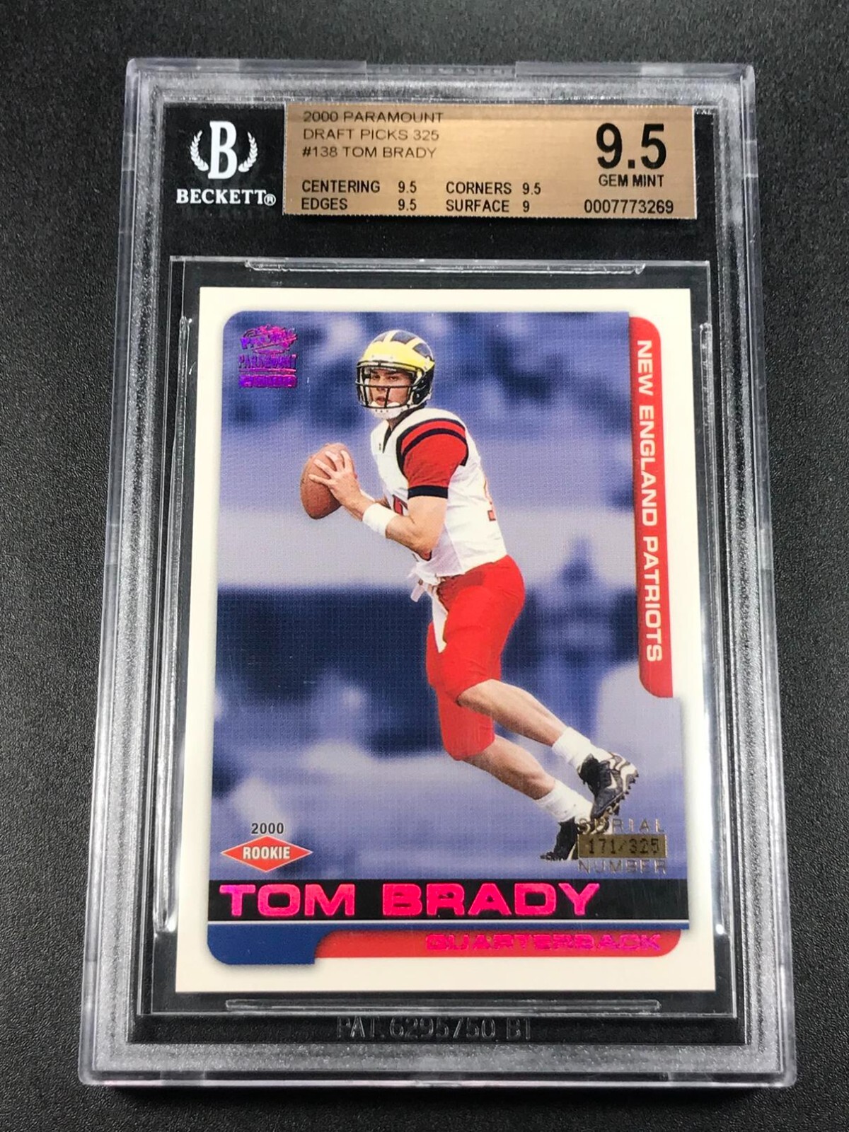 TOM BRADY 2000 PACIFIC PARAMOUNT #13 DRAFT PICKS PARALLEL ROOKIE RC /325 BGS 9.5