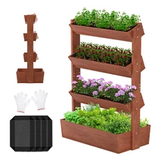 SLSY 4 Tiers Vertical Wooden Raised Garden Bed Planter Box Herb Garden Planter