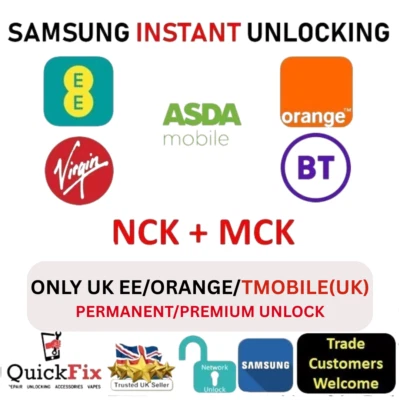 Samsung unlock for ANY GALAXY A-SERIES / S-SERIES / J-SERIES EE UK