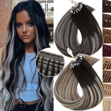 THICK 100 Russian Remy Human Hair Extensions Micro Loop Nano Ring Bead Balayage