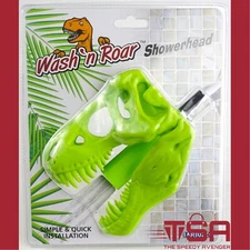 Funwares Wash n' Roar T-Rex Shower Head, Green for Kids Home Bathroom Decor