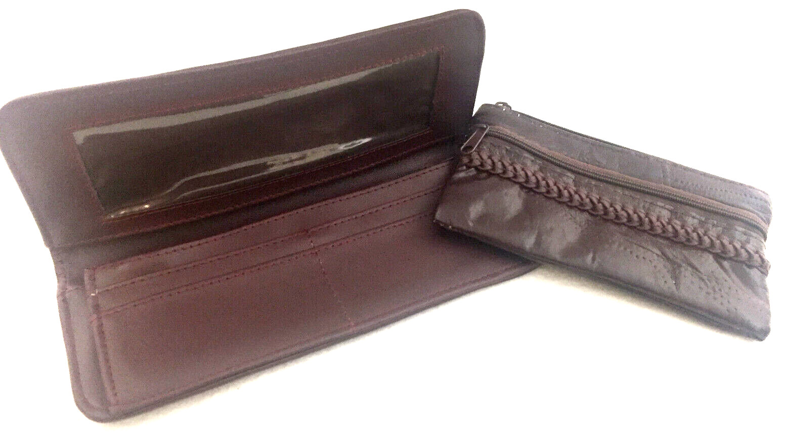 Wallet Coin Patchwork Lambskin Leather Braid Trim… - image 8