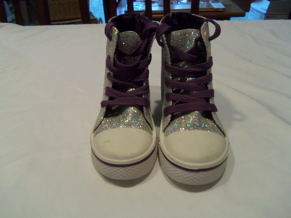 Silver Glitter &amp; Purple Top Sneakers Shoes New Size 6 | eBay