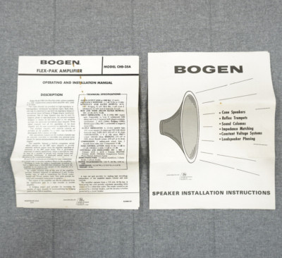 Bogen Speaker Installation Instructions + Bogen Flex Pak Amplifier Manual
