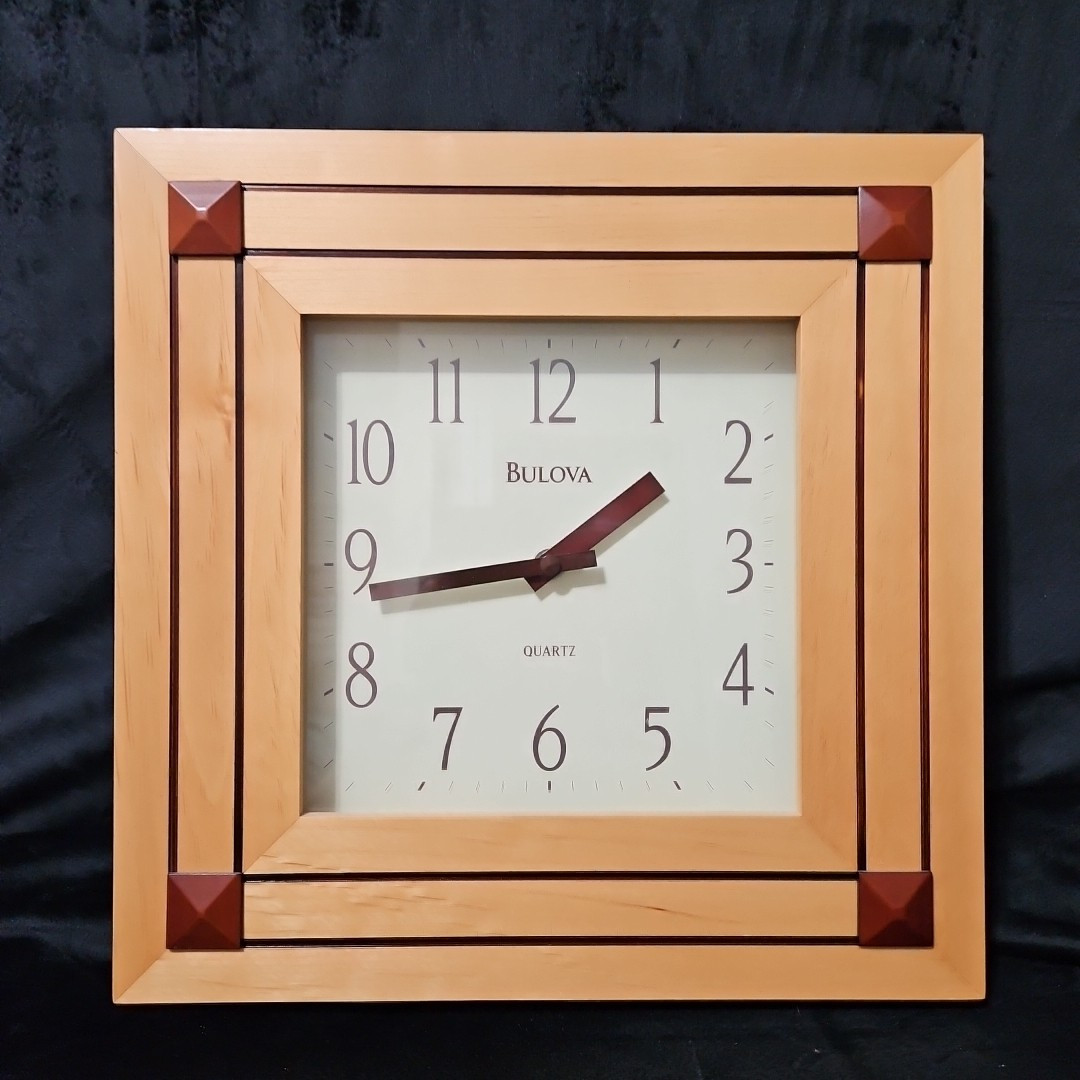 Bulova Quartz Vintage Wall Clock 12" Wooden Square