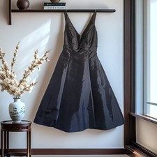 Davids Bridal #DO2101 Tie Back Black Cocktail Tea Length Formal Dress Size 8