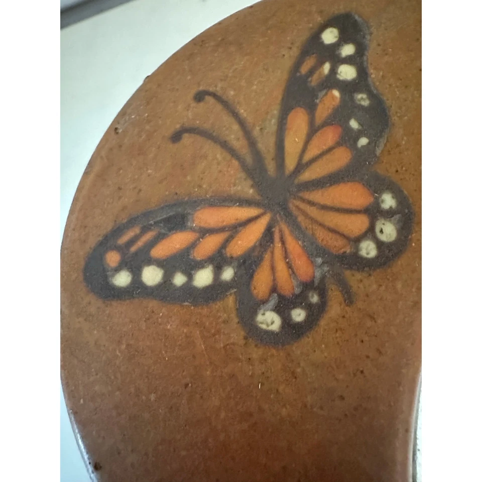 Vintage Wall Mirror pottery clay butterflies Heavy Stoneware Clay brown 9” hang - Image 3 of 4