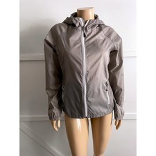 The North Face 2013 Womens S Nylon Windbreaker Jacket Taupe Gray Full Zip Hooded