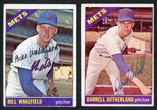 Bill Wakefield Darrell Sutherland Signed Auto 1966 Topps New York Mets Cards