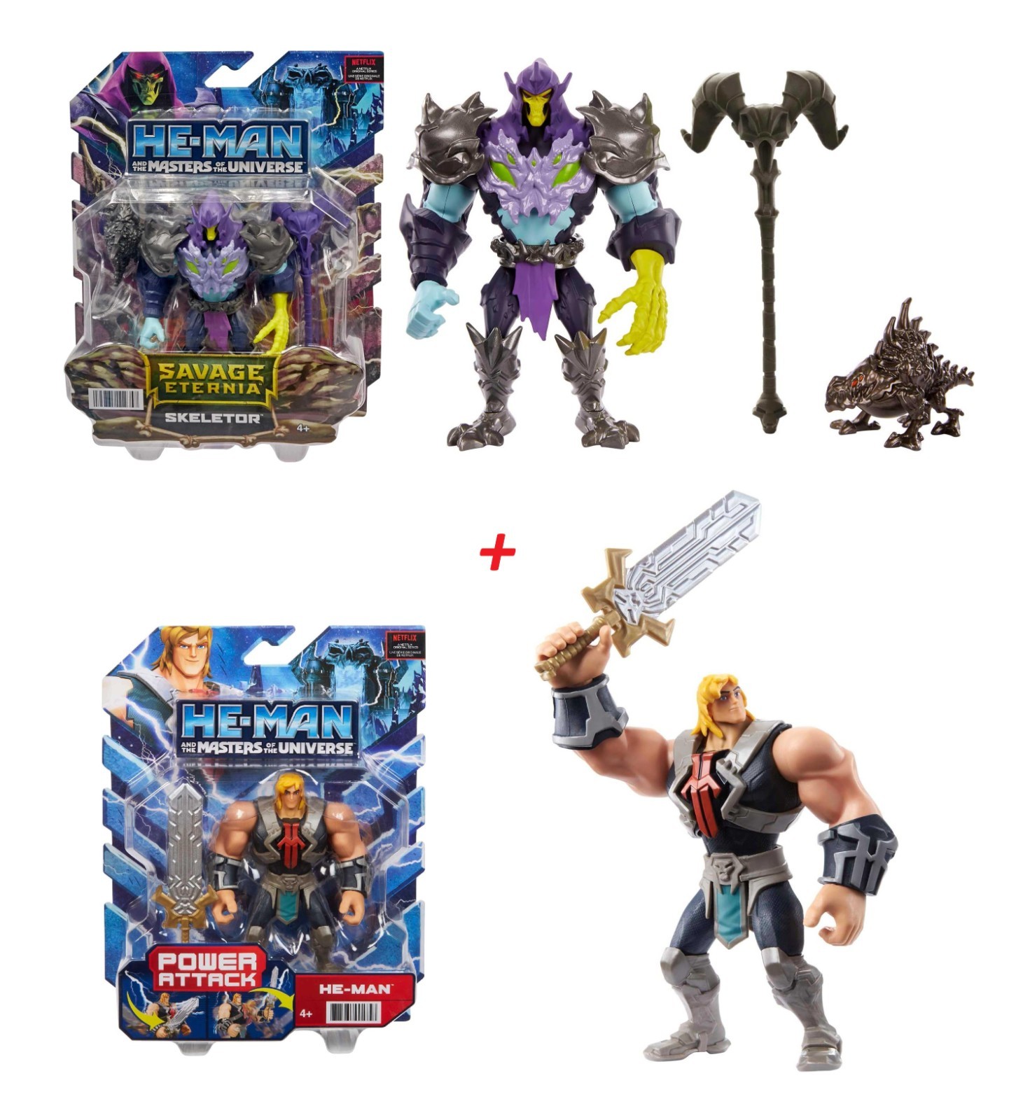He-Man MOTU Savage Eternia Skeletor and He-Man Power Attack Figures Collectible