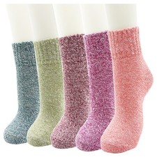 5 Pairs Women Wool Warm Socks Thermal Lambs Thick Crew Heavy Boot Design Solid