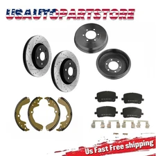 Front Drilled Rotors Pads And Rear Drums Shoes for 2003-08 Toyota Matrix Vibe