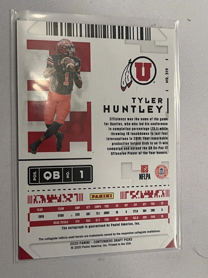 Tyler Huntley 2020 Contenders Draft Playoff Ticket Auto #319 RC /18 Rookie Utah - Image 2 of 2