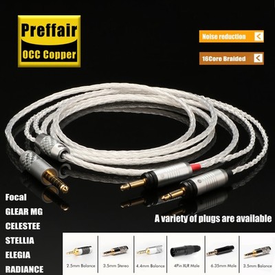 16 Core HiFi Silver Plated Headphone Cable For Focal Clear Elear Elegia Stellia
