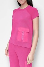 DKNY Satin  Pocket Short  Sleeve Sweater   XS, X, L   Wild Berry   NWT   79
