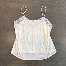 Vintage Y2k Lace Coquette White Ivory Satin Cami Lingerie Slip Tank Top Medium