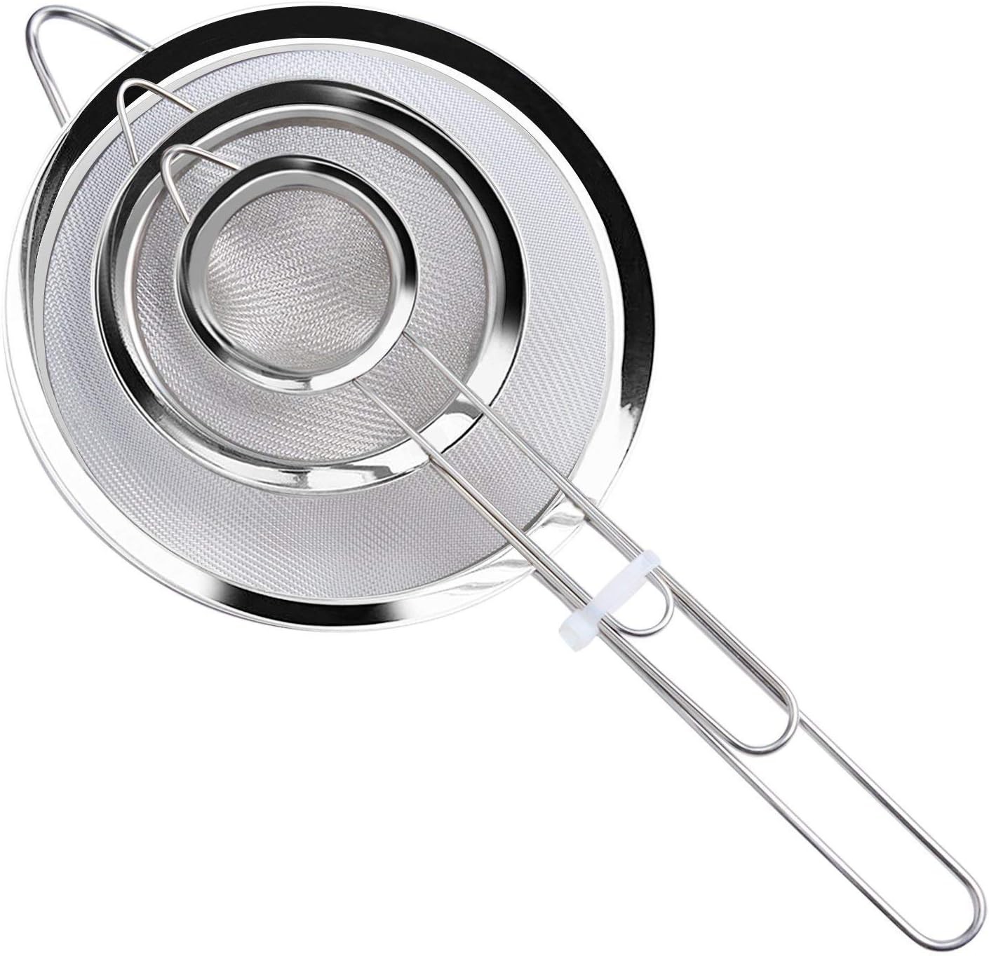 Fine Wire Mesh Kitchen Sieve Set 7,12,18cm with Rim - Upgraded Verison Stainles