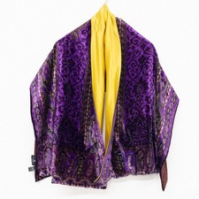 ETRO Scarf Shawl All-over Pattern Paisley Velvet Velour Silk Purple Italy Women