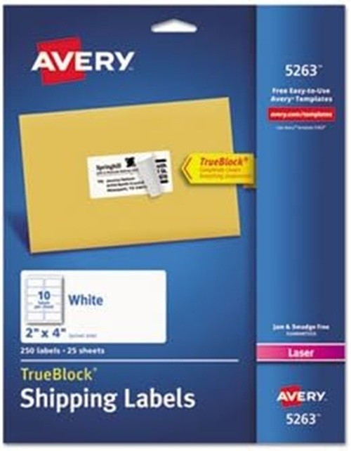 Avery Shipping Labels, 2" x 4", White, 250 Labels (5263)