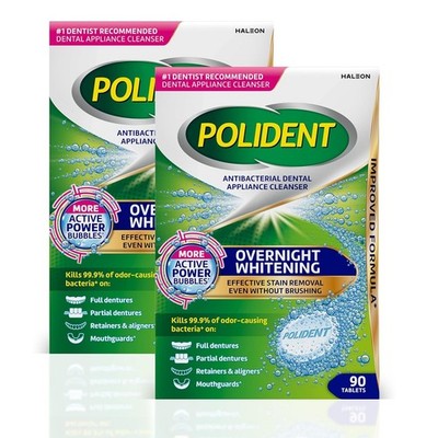 Polident Overnight Whitening Dental Cleanser Tablets 90 Ct (2 Pack) Antibacteria