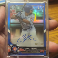 2018 Bowman Chrome Charcer Burks Blue Refractor Autograph 069/150 #BCPA-CB Cubs