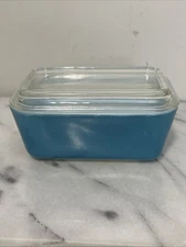 Vintage Pyrex Refrigerator Dish Primary Blue 502-B with Ribbed Lid 502-C