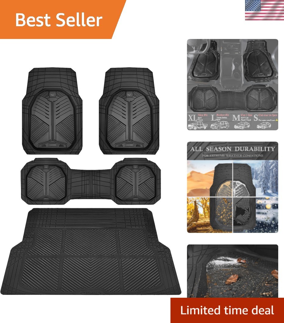 Heavy Duty Rubber Car Mats with Cargo Liner - All Weather and Trimmable Fit