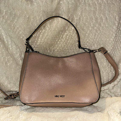 Nine West Pink Pebbled Shoulder Bag Zip Snap Detachable Strap Inner Pockets