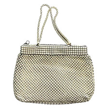 Vintage 1950's Whiting  Davis Alumesh Metal Mesh Purse Ivory 10"x6" Made in USA