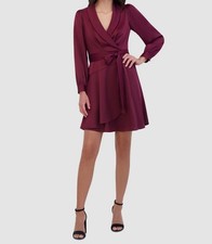 Vince Camuto Women's Red Crepe-Back Long-Sleeve Faux-Wrap Dress Petite 0P