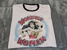 Vintage Style Wonder Woman Spray Painted Graffiti Acid Washed Ringer TShirt L
