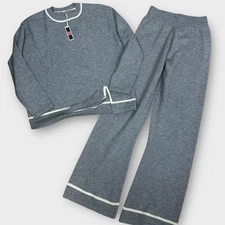 BK&Co Cozy Sweater & Pants Set Grey White Trim Women's Size Small Stretchy