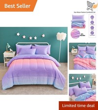 Pink Glitter Rainbow Kids Comforter Set Full Queen Microfiber 3 Piece Bedding