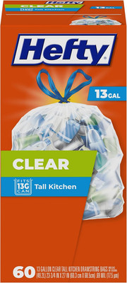 Clear Trash Bags, Clear, 13 Gallon, 60 Count