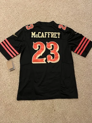 sNWT Christian McCaffrey 49ers "The Faithful" Men's XL Black Jersey #23