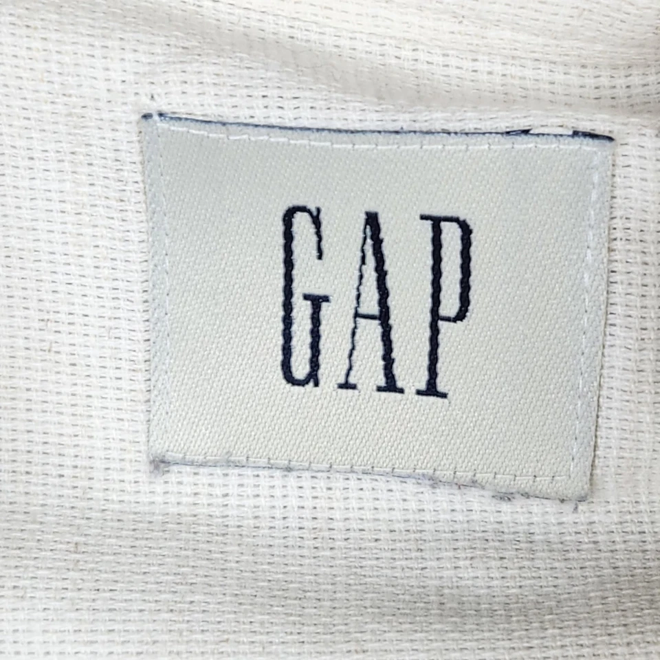Vintage GAP Shirt Mens Large Cream Cotton Linen Band Collar Button Down 90s - Image 3 of 4
