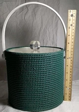Vintage Elegance By Kraftware Retro Ice Bucket Fishnet Yellow Textured  & White