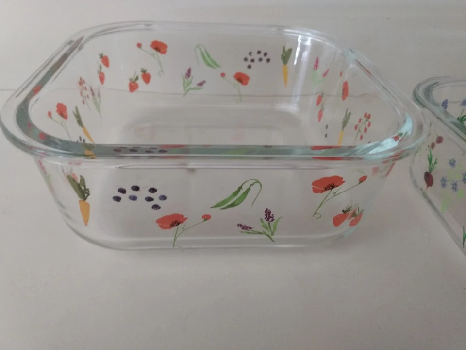 🌺Anthropologie Cordelia Vidrio Anidación Floral Juego de Cuencos de Almacenamiento de Alimentos Contenedores Foto 3 de 4