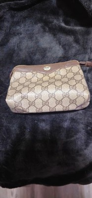 Vintage Gucci GG Supreme Cosmetic Pouch Clutch Bag Brown Monogram Luxury As-Is