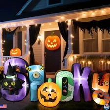 8.85ft Halloween Inflatables - Blow-Up Yard Decor with Lights, Pumpkin, Cat,