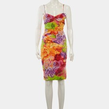 Versace Vintage Multicolor Floral Print Silk Ruched Dress M