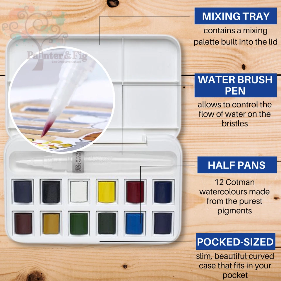Winsor & Newton Cotman Watercolour Set Half Pans & Whole Pans 12 14 24 45 Sets